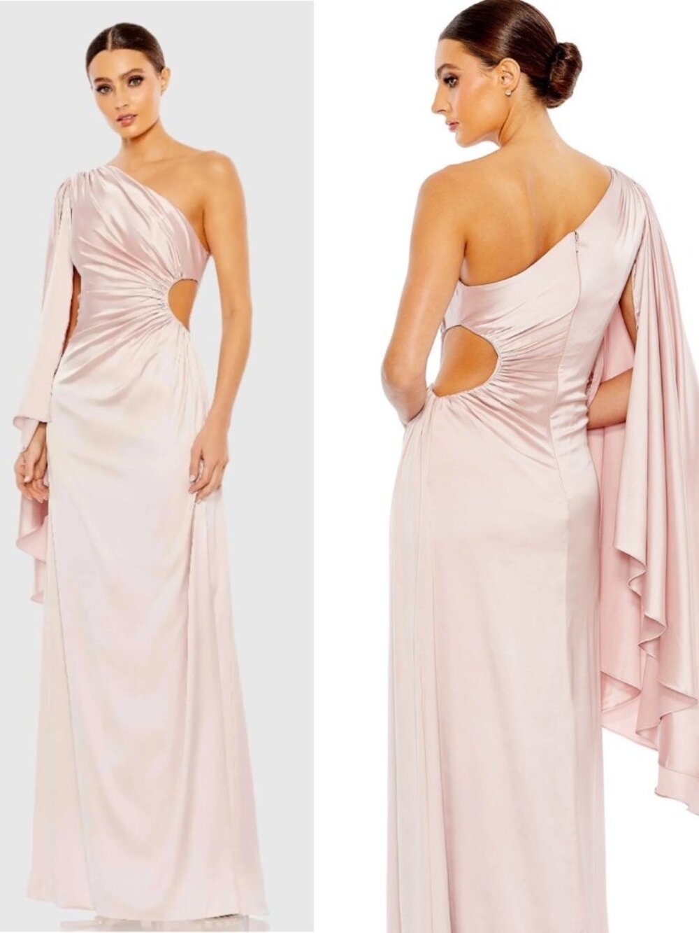 Mac Duggal Size 2 Pink 68340 One Shoulder Bell Sleeve Draped Gown Dress Satin